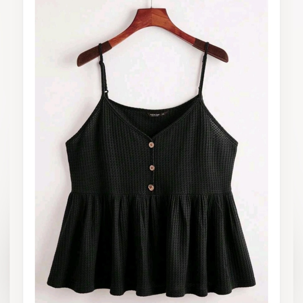 Black Waffle Print Tank Top 🖤